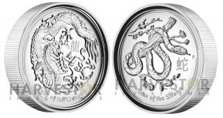 2012 Australian Dragon & 2013 Snake 1 Oz.  Silver High Relief Proofs – Lunar Pair photo