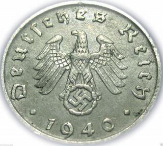 ♡ Germany - German Third Reich 1940f 5 Reichspfennig - Ww2 Coin W/ Swastika photo