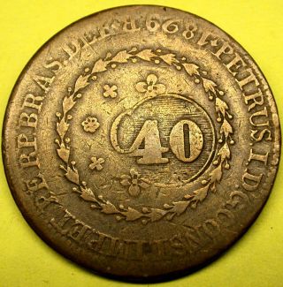 1829 Brazil Bahia 80 Reis Counterstamped To A Lower Value 40 Reis Pedro I photo