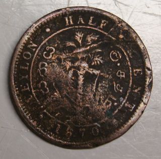 Ceylon - 1870 - 1/2 Half Cent - Vg Details,  Scratched & Bent photo