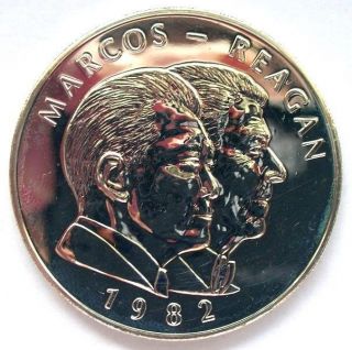 Philippines 1982 Marcos Reagan 25 Pesos Silver Coin photo
