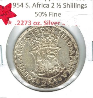 1954 South Africa Silver 2 1/2 Shilling Some Luster And Toning photo