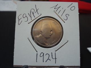 Egypt 1924 King Faud 10 Millieme Coin.  Km 334 photo