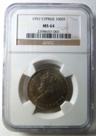 Ngc Ms 64 Cyprus 100 Mils 1957 State Zypern Chypre Chipre Cipro Greece photo