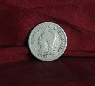 1921 Argentina 10 Centavos World Coin Liberty Cap Head South America Ten Cents photo