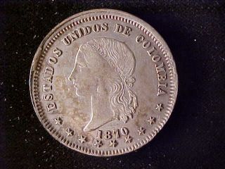 Colombia Km153.  1,  5 Decimos 1870 photo
