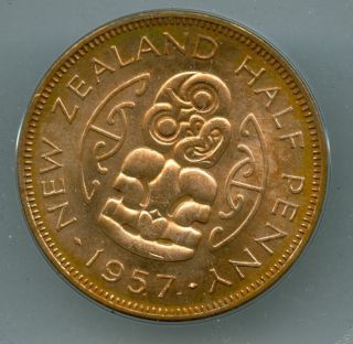 1957 Zealand Half Penny Red Top Grade State. photo