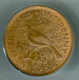 1951 Zealand Penny State Finest Graded. photo