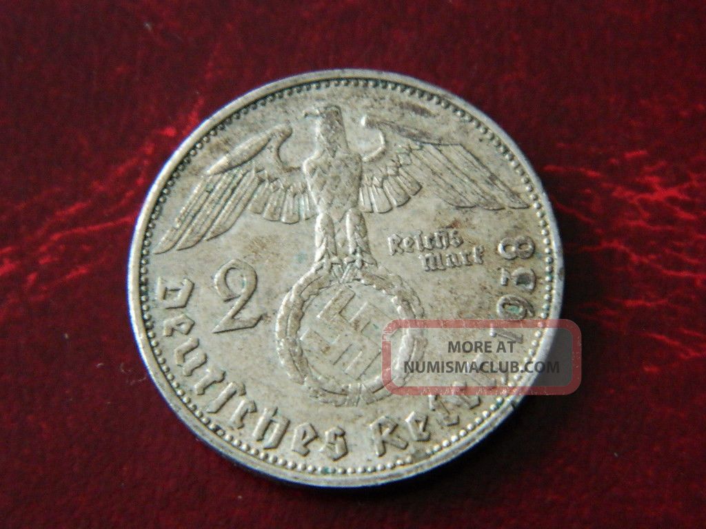 German 2 Mark 1938 B Silver Coin With Eagle 1347 Germany photo