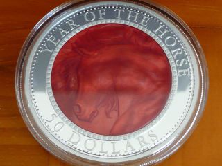 Cook Islands 2014 Chinese Lunar Horse Mother Of Pearl Proof 5oz Silver Coin photo