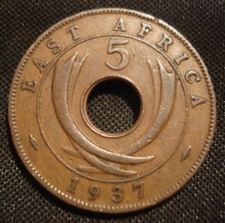 East Africa 1937 5 Cents British Colonial Coin photo