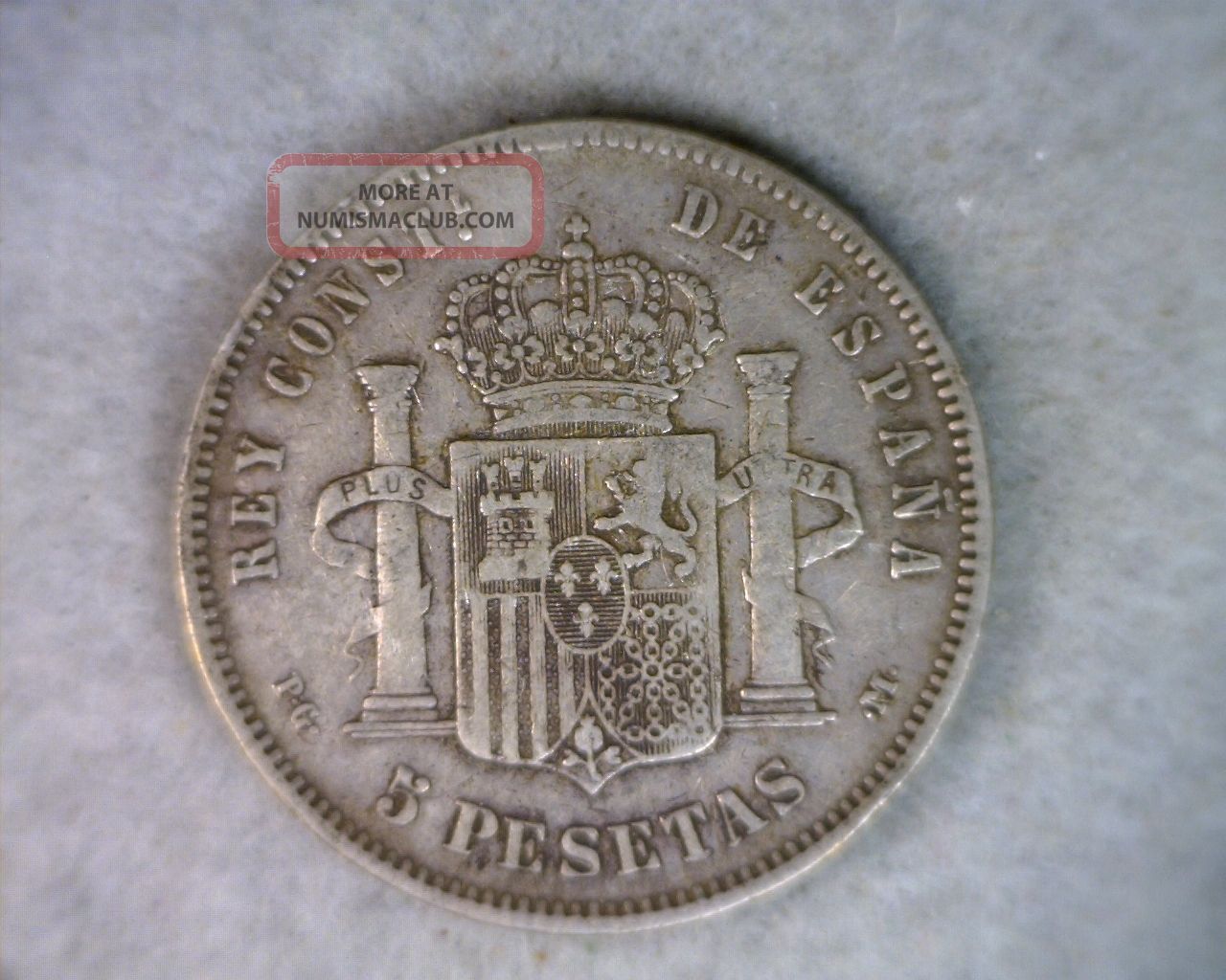 Spain 5 Pesetas 1892 Very Fine Silver Espana Coin