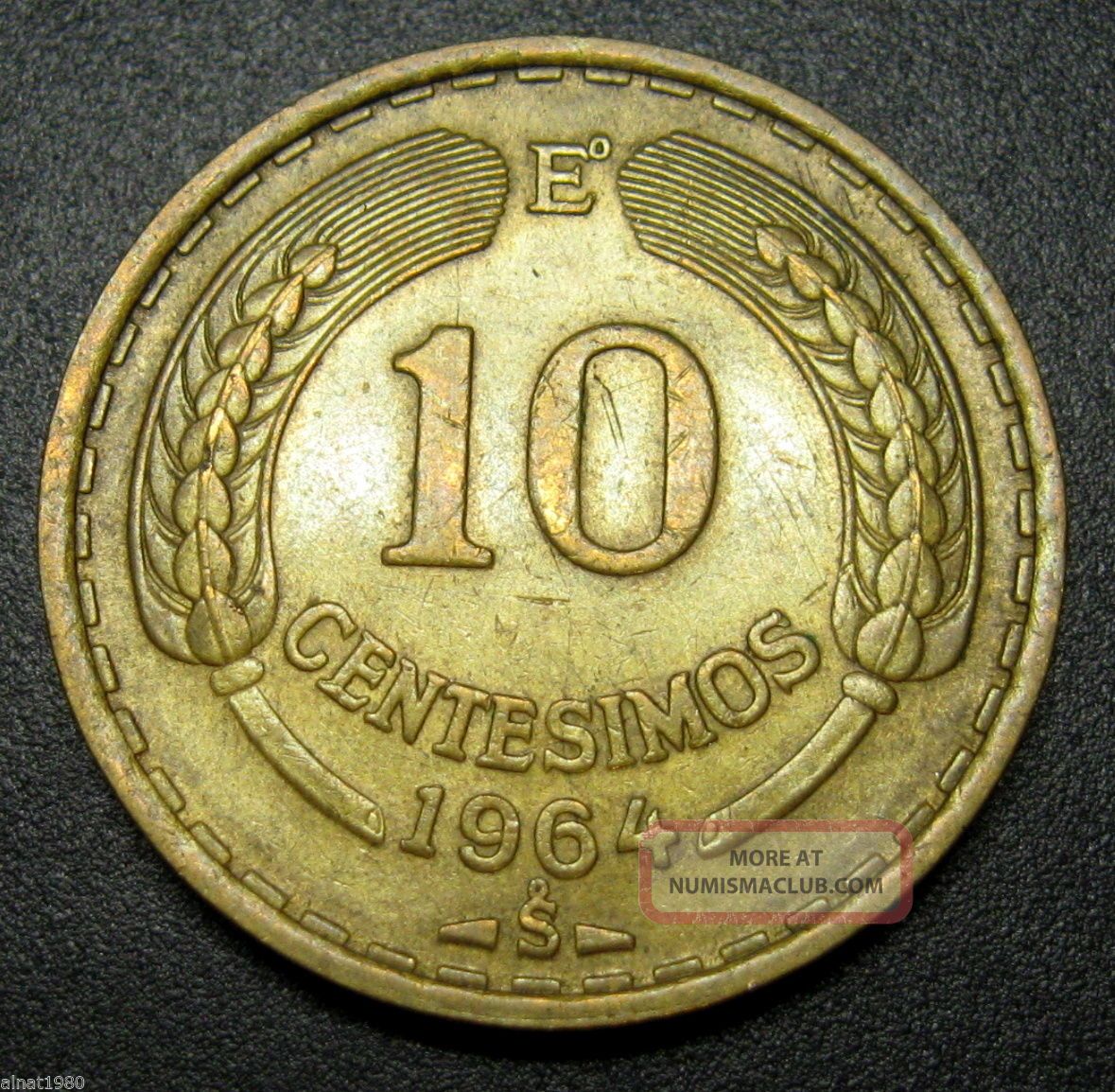 Chile 10 Centesimos Coin 1964 Km 191 Condor In Flight