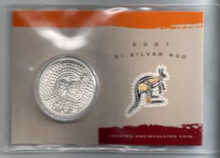2001 Australia $1 Kangaroo - 1oz.  Silver Coin On Card :^) photo