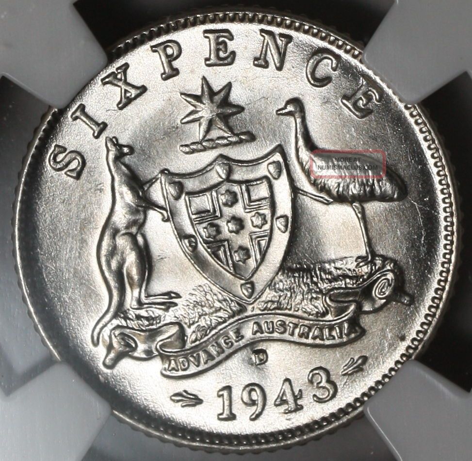 1943 - D Ngc Ms 63 Bu Australia Silver 6 Pence (king George Vi) Wwii Denver Coin Australia photo