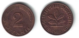 1983 (d) - 2 Pfennig - Germany Fed.  Rep.  - 2.  9000 G.  Bronze Clad Steel 19.  25 Mm. photo