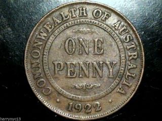 1922 Australia One Penny George V Large 1 Cent photo