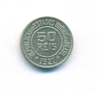 Brazil Coin 50 Reis 1921 Copper - Nickel Km 517 Bu photo