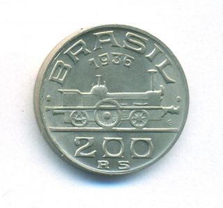 Brazil Coin 200 Reis 1936 Copper - Nickel Km 537 Bu photo