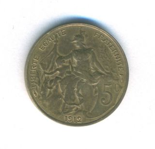 France Coin 5 Centimes 1912 Bronze Km 842 Au photo
