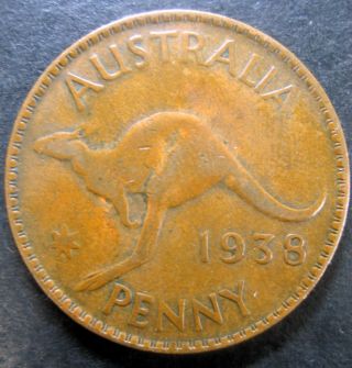 1938 Penny Coin From Australia King George Vi On Obverse photo