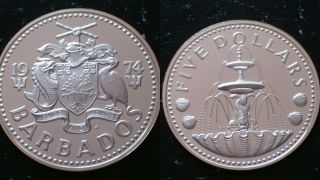 Barbados / 1974 - Five Dollars / Silver Coin photo