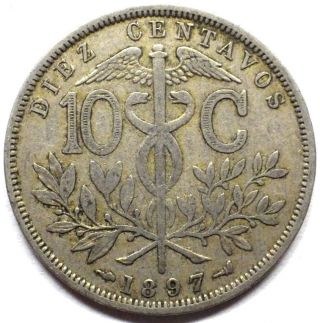 Bolivia 1897 10 Cents Coin Km 174.  3 photo