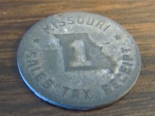 Vintage World War Ii Missouri Sales Tax Receipt One Token Zinc Coin 7/8 