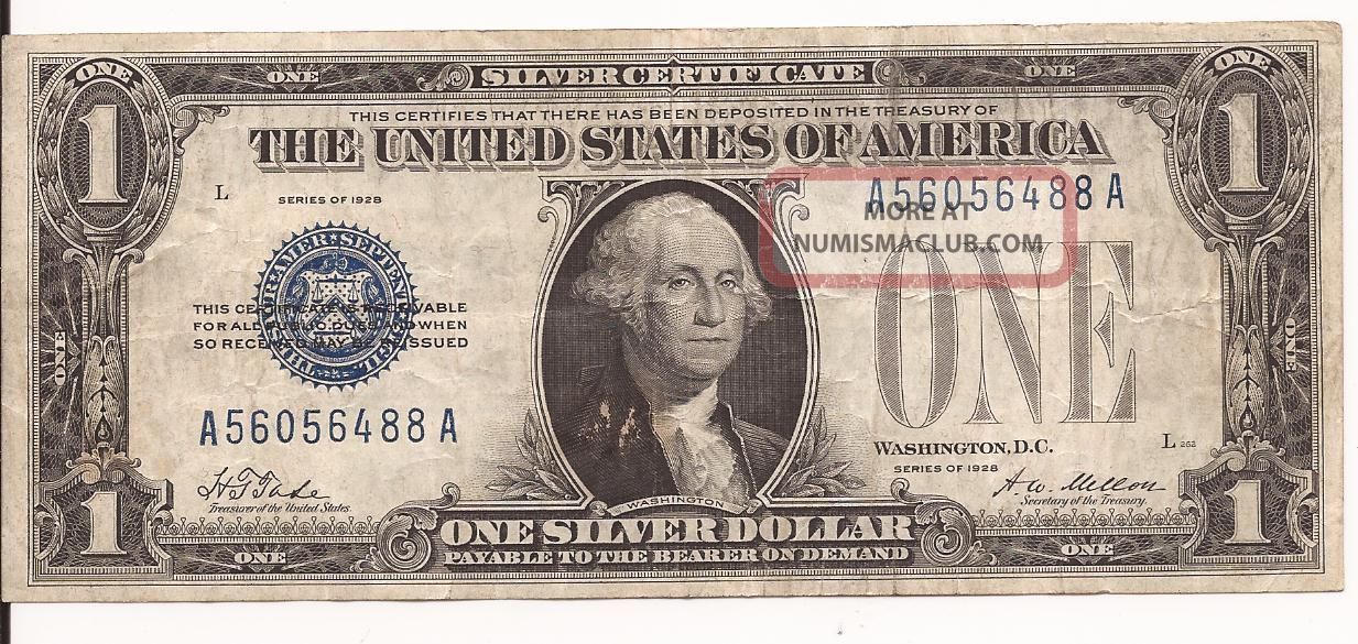 1928 - A $1 One Dollar Silver Certificate 