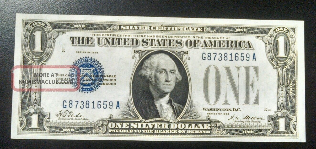 1928 $1 Silver Certificate Uncirculated Funnyback Error Note