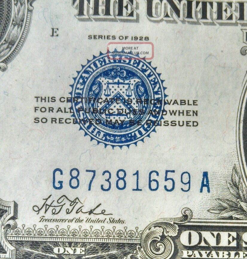 1928 $1 Silver Certificate Uncirculated Funnyback Error Note