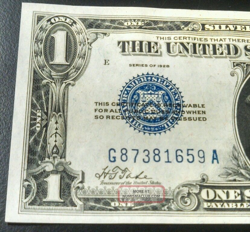 1928 $1 Silver Certificate Uncirculated Funnyback Error Note