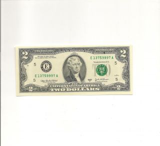 2003a $2 Frn Richmond Cu Unc Error Note Ink Spot Above 2nd 9 In Sn photo