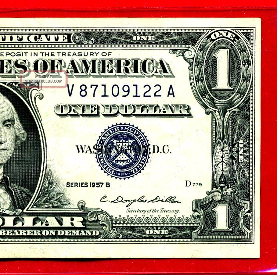 1957 B Series $1.  00 Blue Seal Silver Certificate Rare Gem Pristine Currency Note Small Size Notes photo