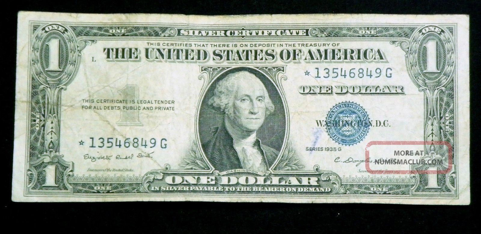 1935g Star $1 One Dollar Silver Certificate Blue Seal With Out Motto 1