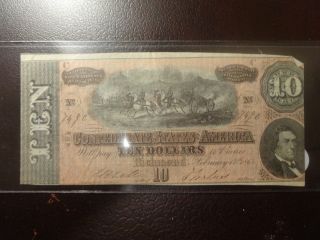 1864 $10 Confederate States Of America Richmond Virginia Low Serial Number photo