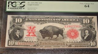 1901 $10 Bison - Legal Tender Note.  Pcgs Very Choice 64. .  Color photo