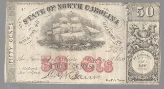 State Of North Carolina 50 Cents Scrip - 1864 - Confederate - 259 Vg photo