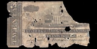 $20 Richmond 1864 Csa Nashville T - 67 Old Va & Tn Confederate Paper Currency Note photo