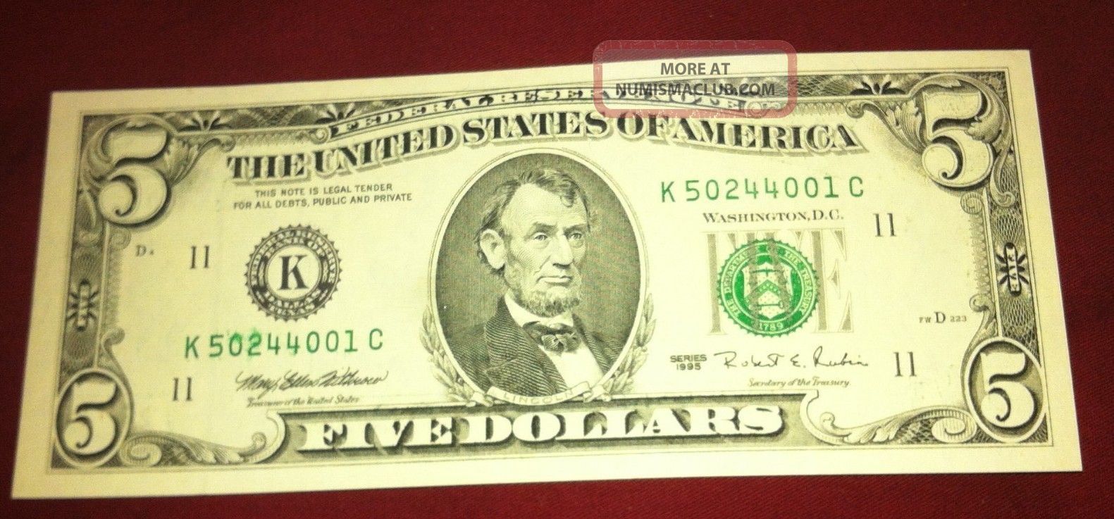 Five Dollar Federal Reserve Inking Error On Serial Number