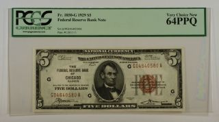 1929 $5 Five Dollar Frbn Chicago Note Pcgs 64 Ppq Fr.  1850 - G photo