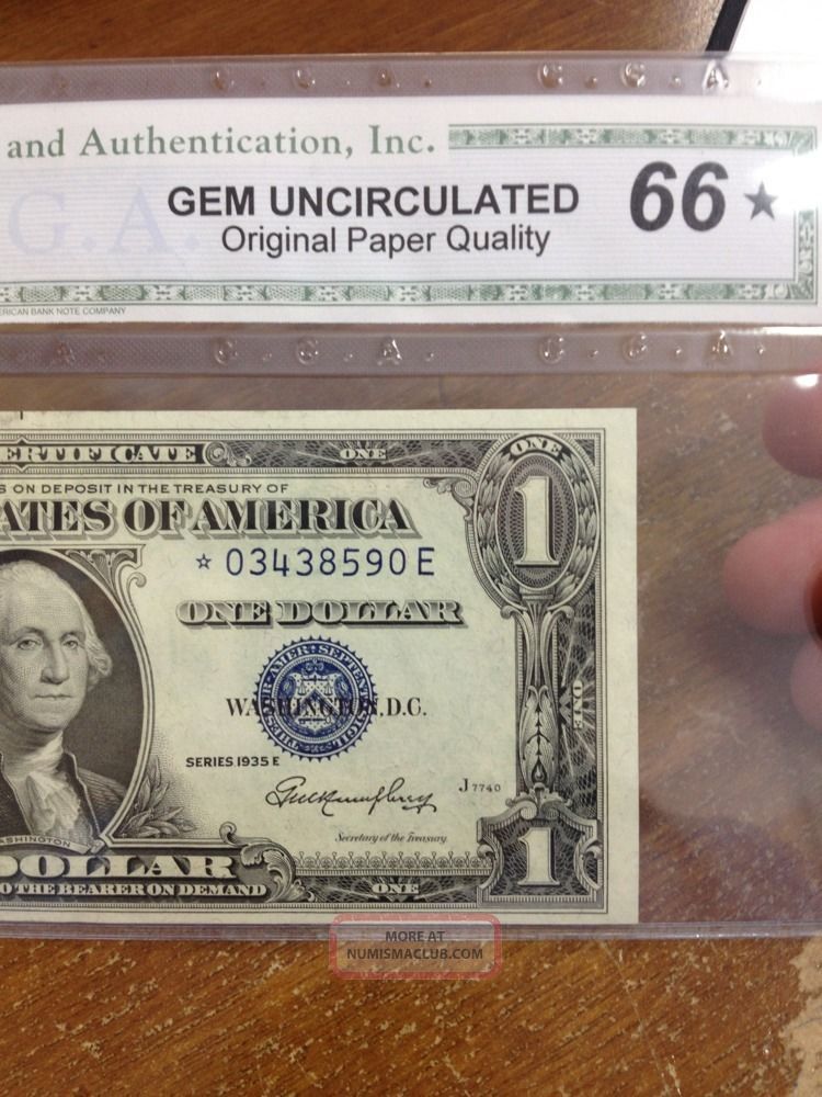 1935 E 1 Dollar Silver Certificate With Blue Seal Unc Note Graded Star Note