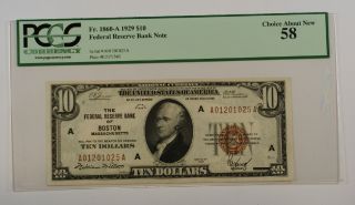 1929 $10 Ten Dollar Boston Frbn Note Pcgs About 58 Fr.  1860 - A photo