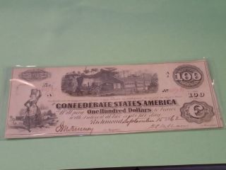 1862 100 Dollar Bill Confederate Currency Note Civil War Paper Money T - 40 photo