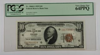 1929 $10 Ten Dollar Chicago Frbn Note Pcgs Very Choice 64 Ppq Fr.  1860 - G photo