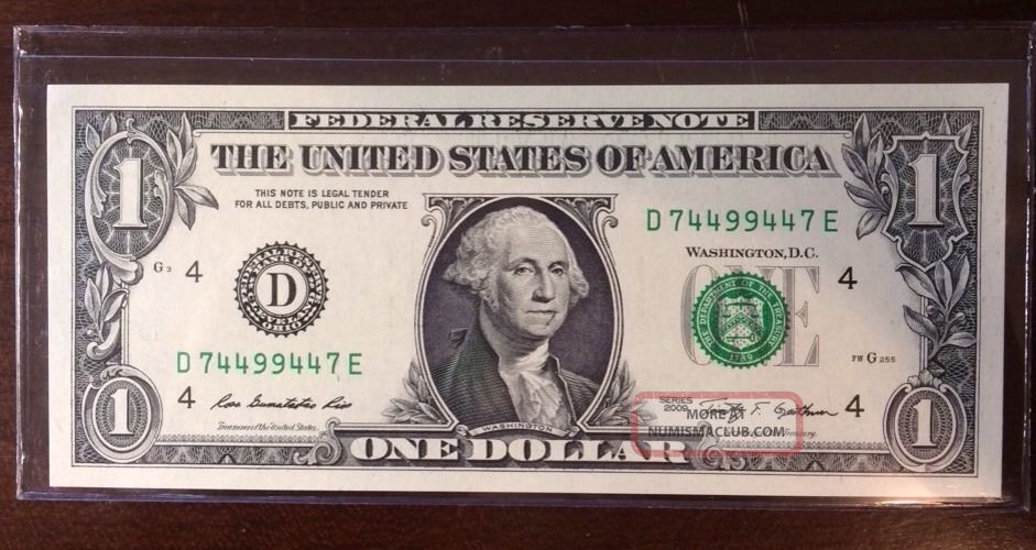 [radar] Crisp Uncirculated Gem One Dollar Bill (d 74499447 E)