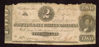 $2 1863 The Confederate States Of America Richmond More Currency 4 Bv photo