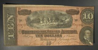 1864 Us T - 68 $10 Confederate Banknote Choice Vf (e) photo