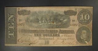 1864 Us T - 68 $10 Confederate Banknote Choice Vf (a) photo