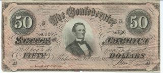 Csa 1864 Confederate Currency T66 $50 Bank Note Xf Cr498 Plate A 30626 photo
